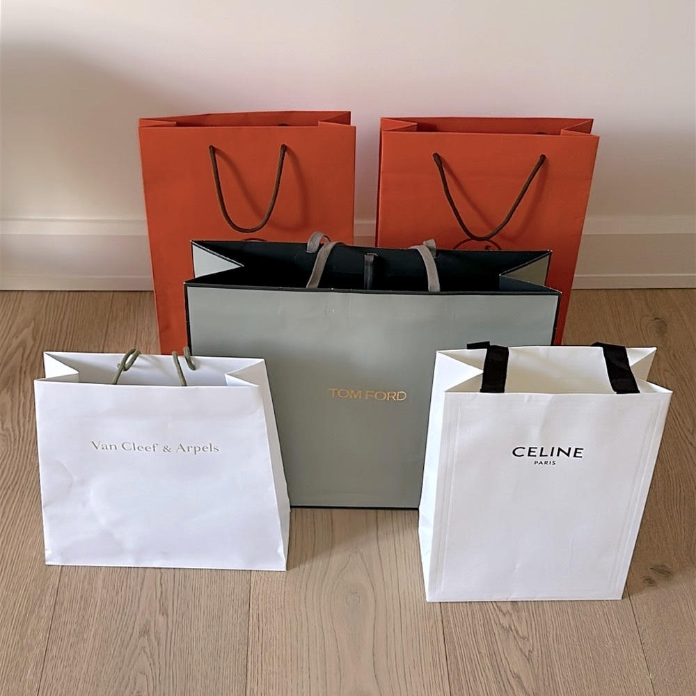 LARGE Designer Shopping Bag Set including Celine, Tom Ford, Hermes and Van Cleef